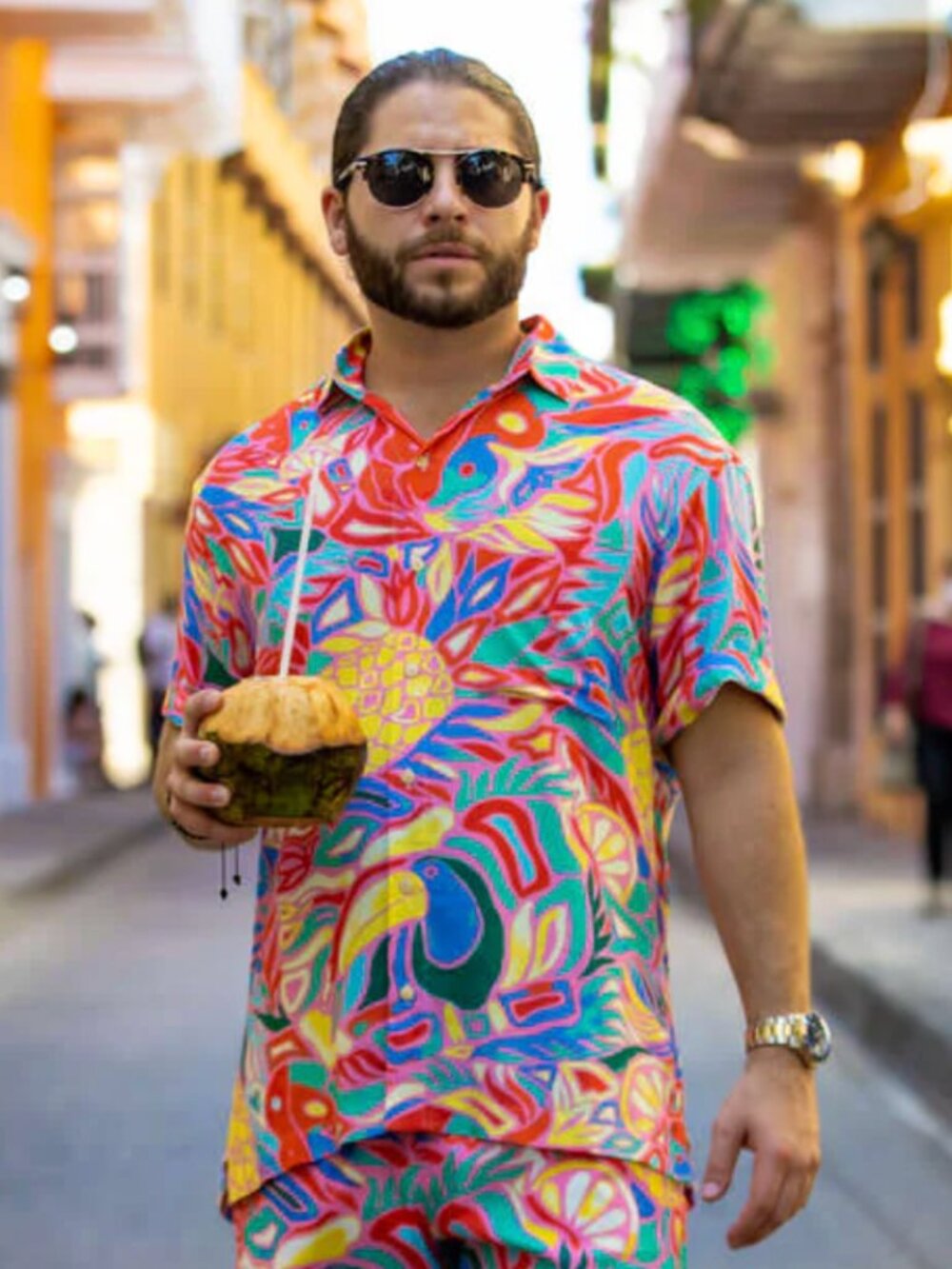 Kenny Flowers Coco Loco Button Up Shirt Men's XL Colorful Bird Tropical Summer